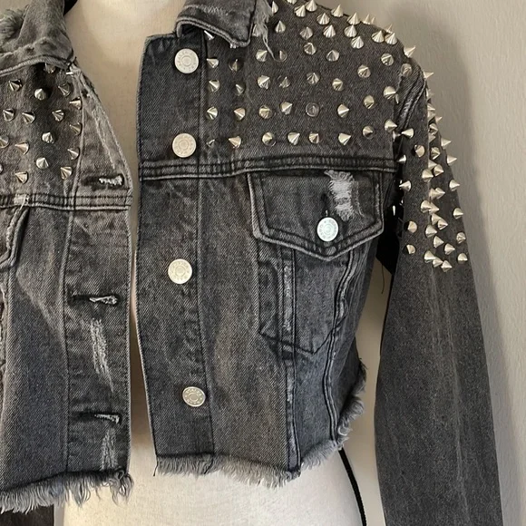 AZALEA WANG metal stud crop denim jacket AKIRA rare - Picture 7 of 12